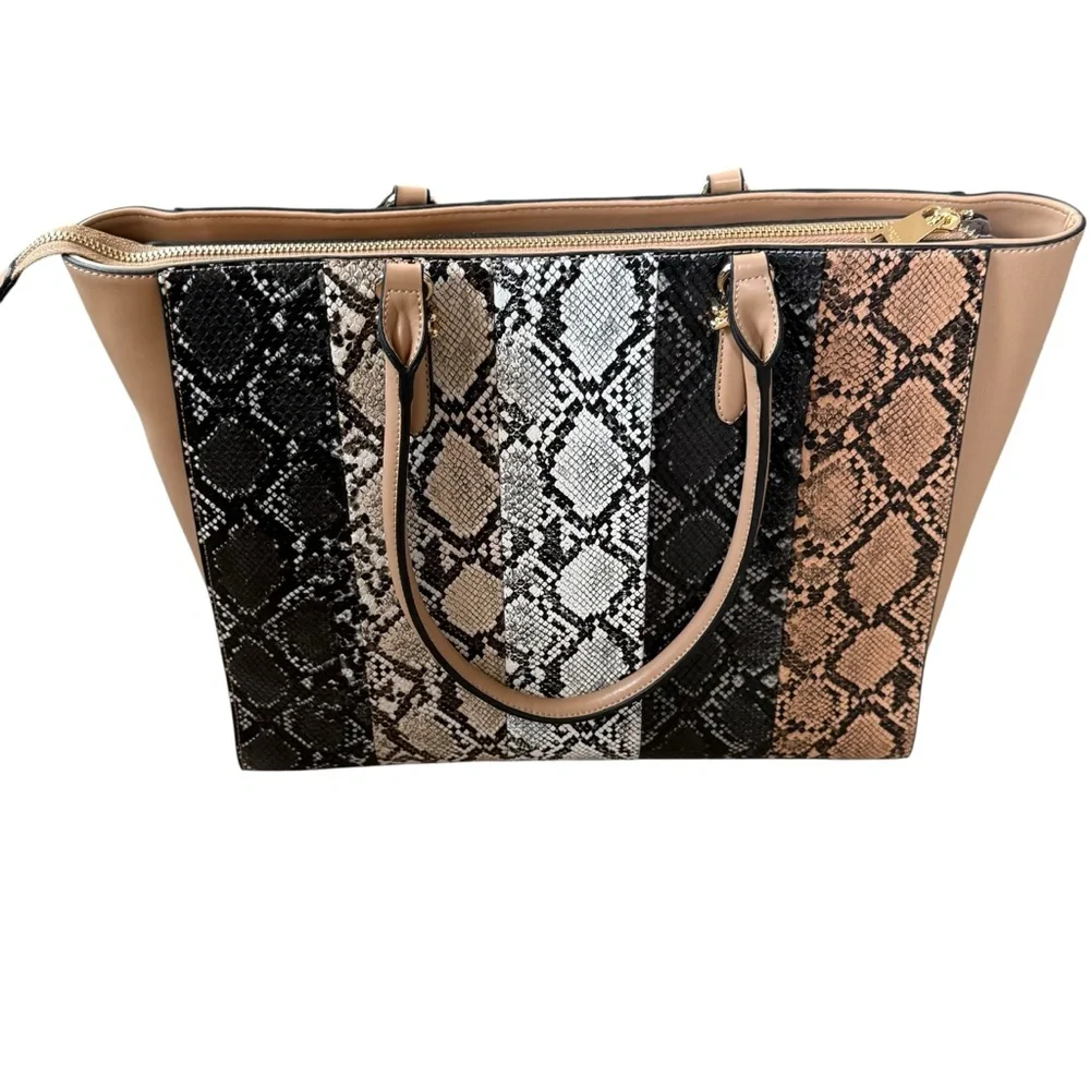 Lemani Paris Stylish Snakeskin Handbag Totebag Tan Black